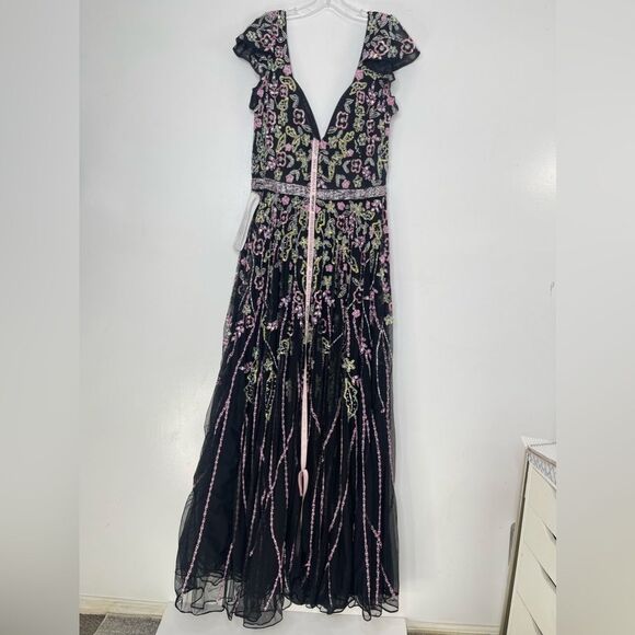 Mac Duggal 5353 Size 14W Floral Beadwork Flare Short Cap Sleeve A-Line Dress - Picture 3 of 13